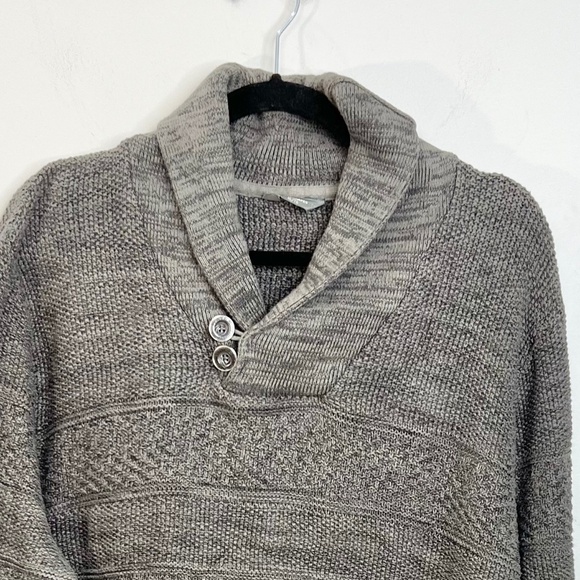 Grey 100% cotton shawl collar knit pullover grandpa sweater XL - Picture 2 of 9